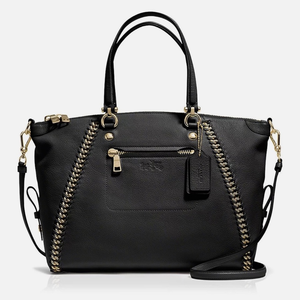 Coach Prairie Whiplash Satchel Crossbody Handbag Black Pebbled Leather 34339